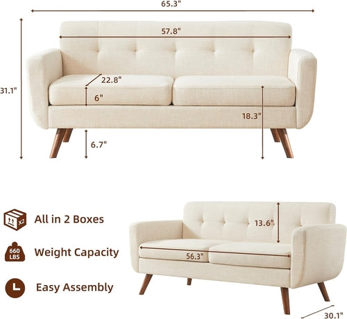 Modern Compact Beige Loveseat For Small Living Rooms