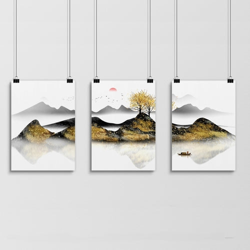 Paintings for bedroom walls | set of 3 framed wall art