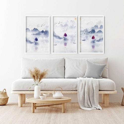 Big wall paintings for living room | set of 3 Japanese wall art